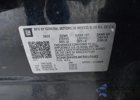 2019 Chevrolet Blazer Premier from USA, damaged, VIN 3GNKBKRS4KS610683